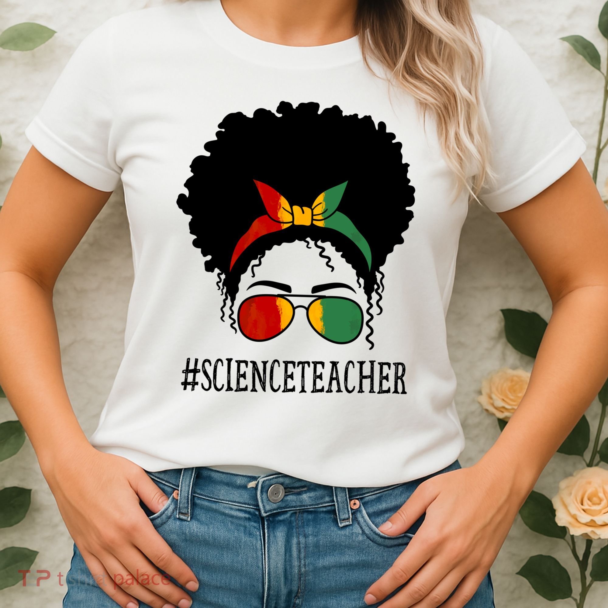Science Teacher African Messy Bun Black History Month Cute Gift Women's T-Shirt