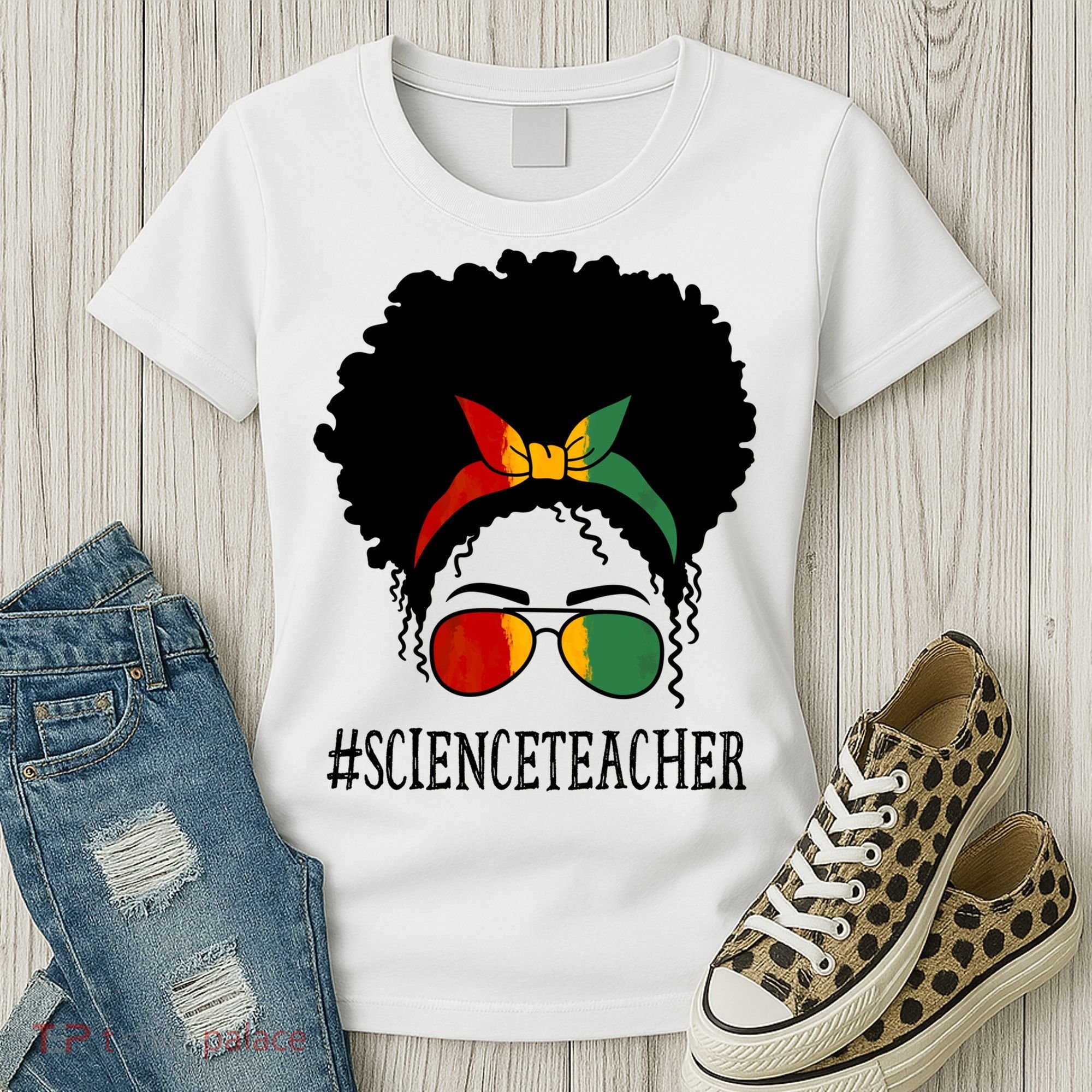 Science Teacher African Messy Bun Black History Month Cute Gift Women's T-Shirt