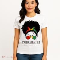 Science Teacher African Messy Bun Black History Month Cute Gift Women's T-Shirt thumb 4
