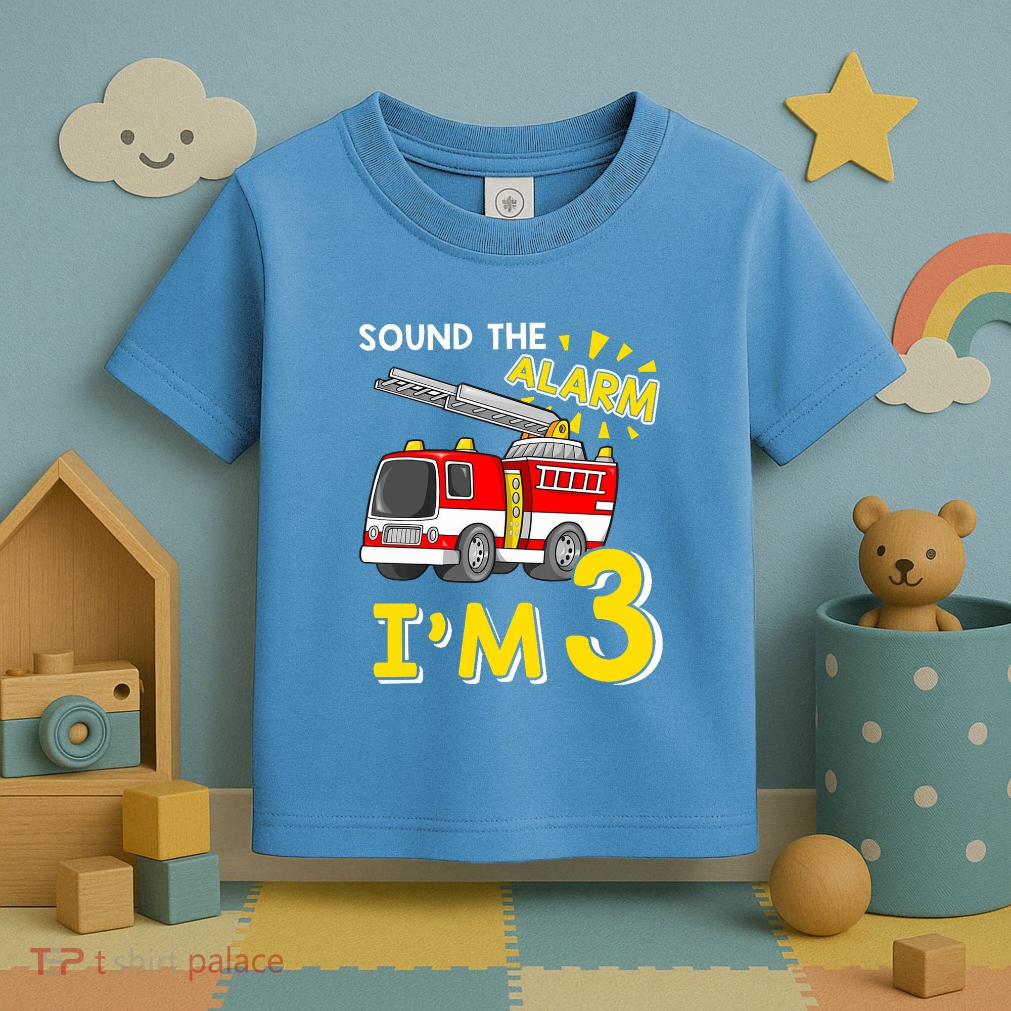 Sound The Alarm Im Three 3rd Birthday Firefighter Lover Toddler T-Shirt