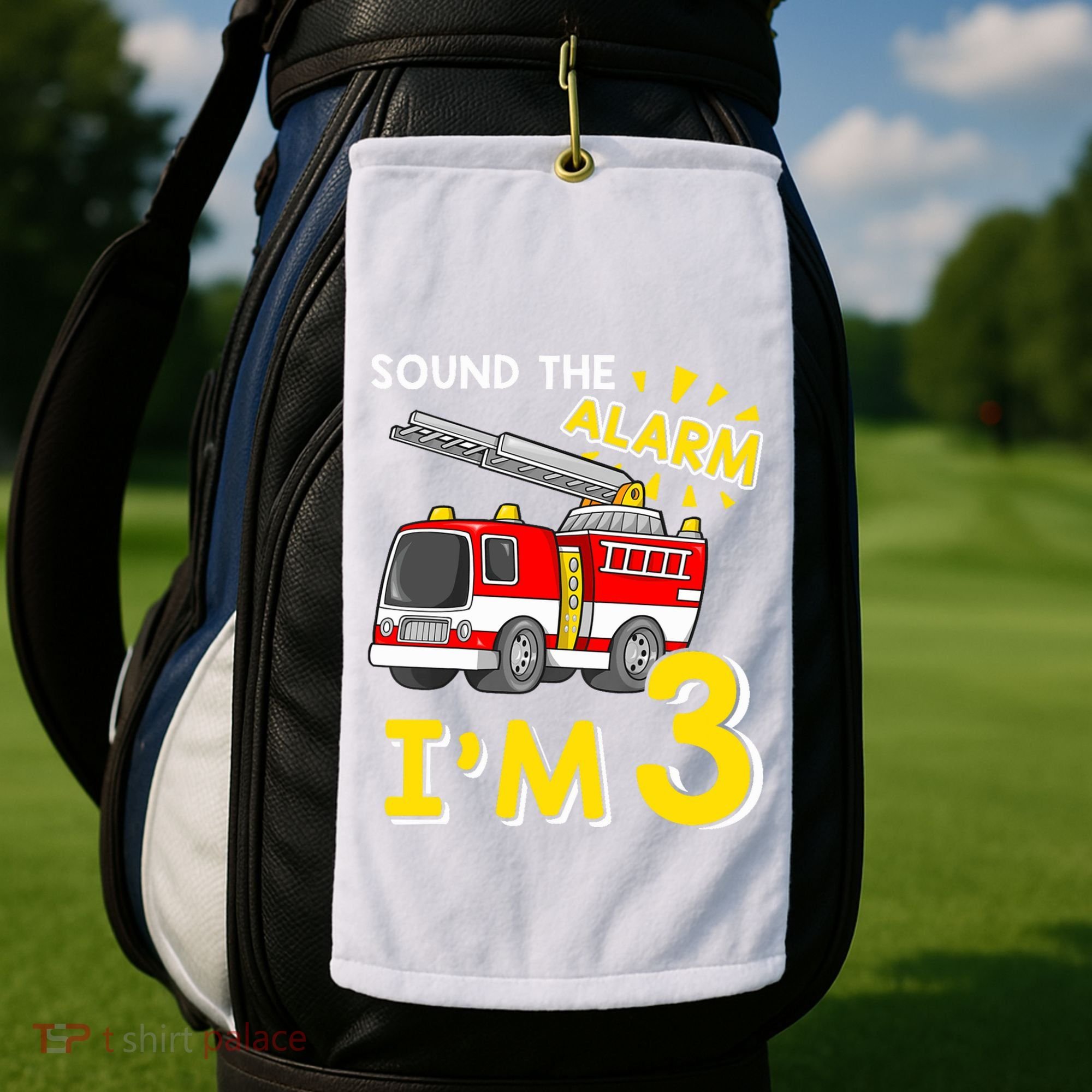 Sound The Alarm Im Three 3rd Birthday Firefighter Lover Golf Towel