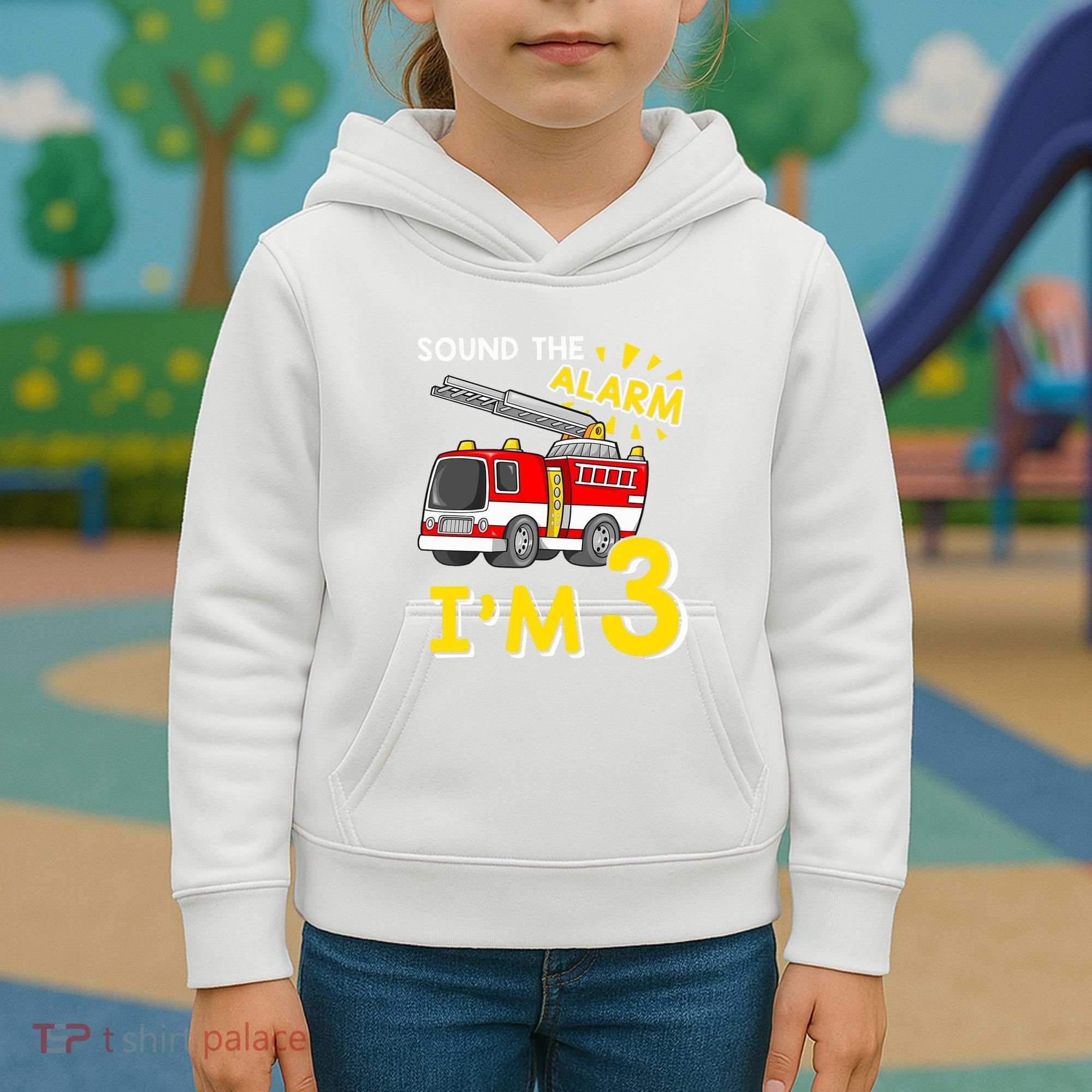 Sound The Alarm Im Three 3rd Birthday Firefighter Lover Kids Hoodie