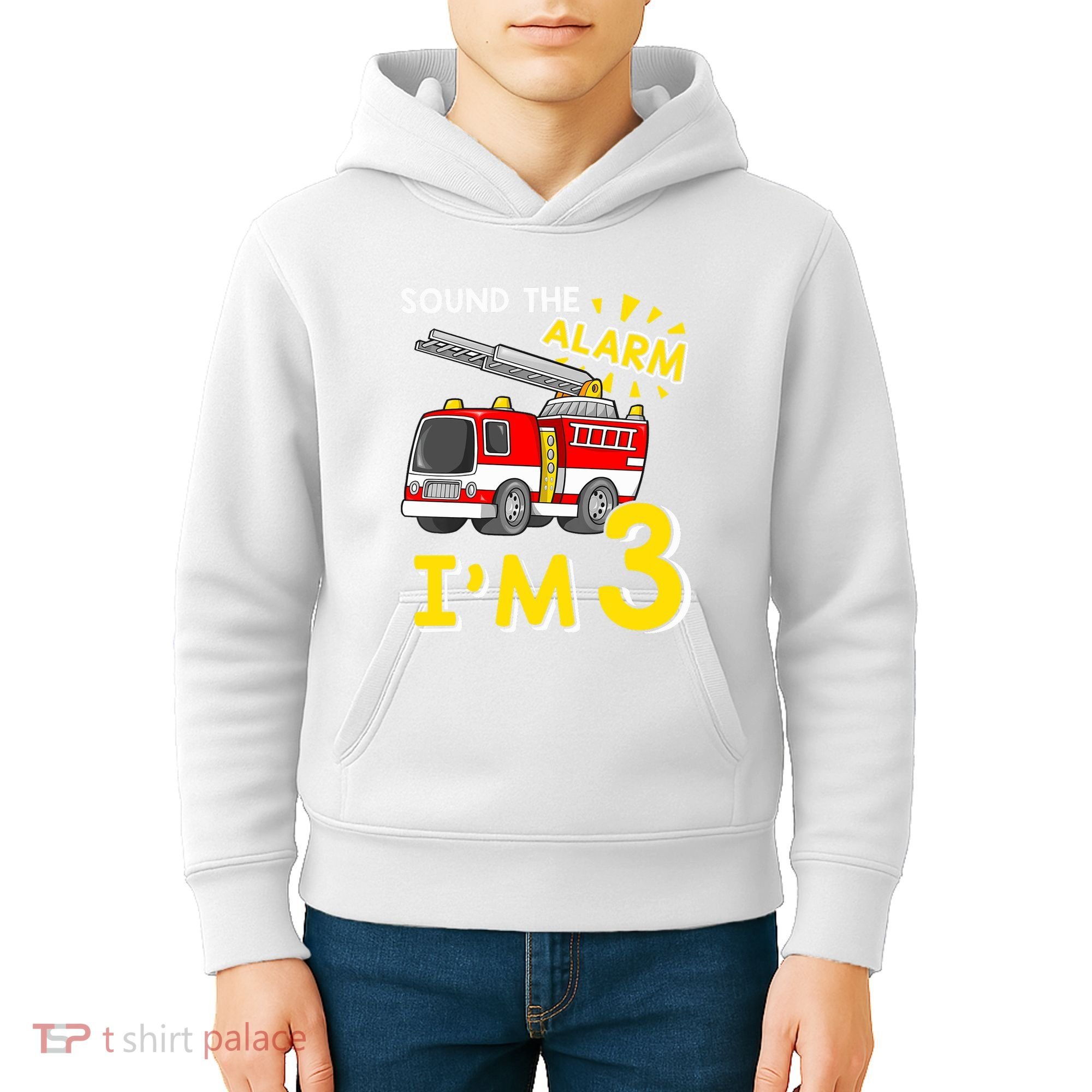 Sound The Alarm Im Three 3rd Birthday Firefighter Lover Kids Hoodie