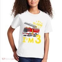 Sound The Alarm Im Three 3rd Birthday Firefighter Lover Kids T-Shirt thumb 2
