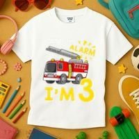 Sound The Alarm Im Three 3rd Birthday Firefighter Lover Kids T-Shirt thumb 3