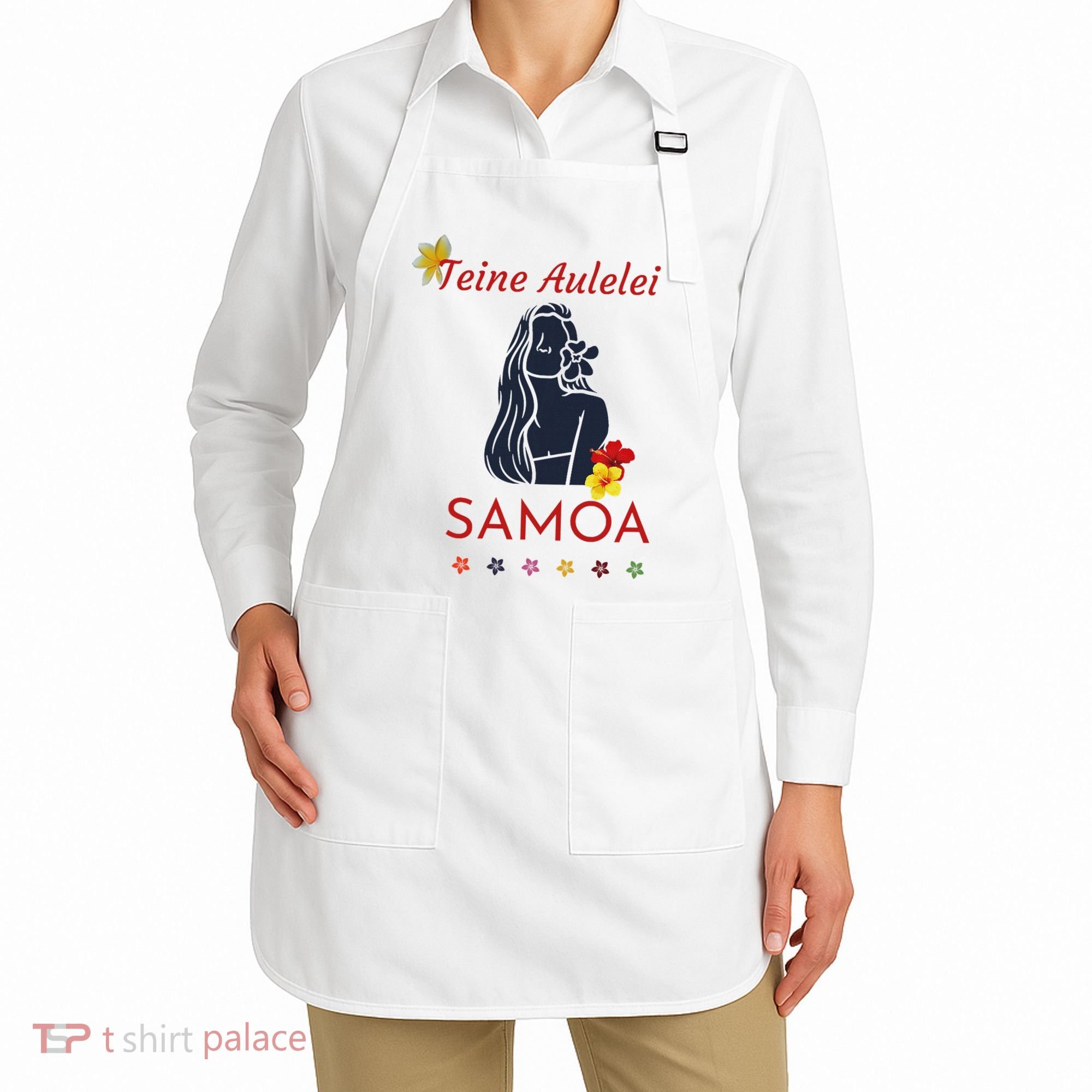 Samoan Teine Aulelei Red Blue Island Floral Pride Apron