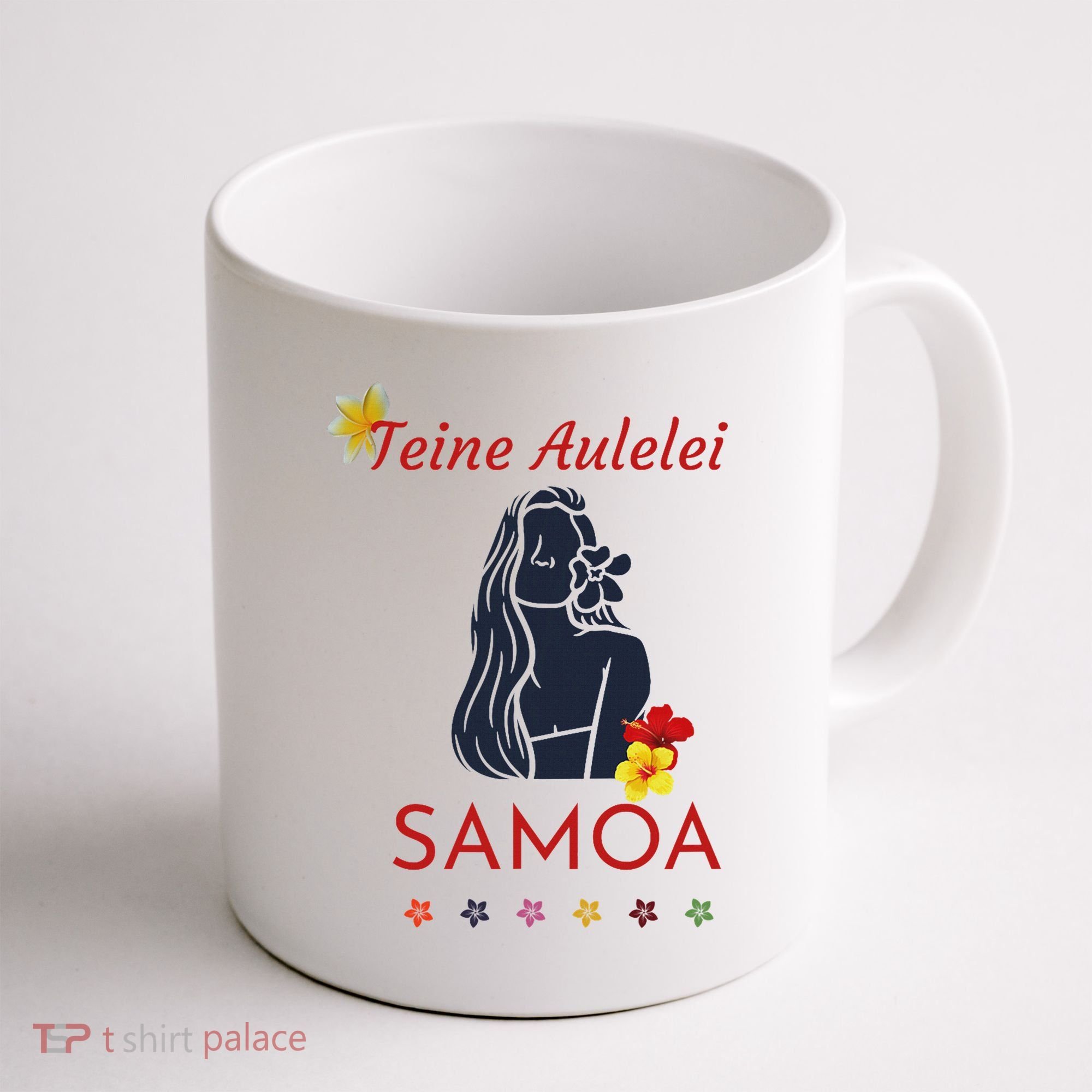 Samoan Teine Aulelei Red Blue Island Floral Pride Coffee Mug