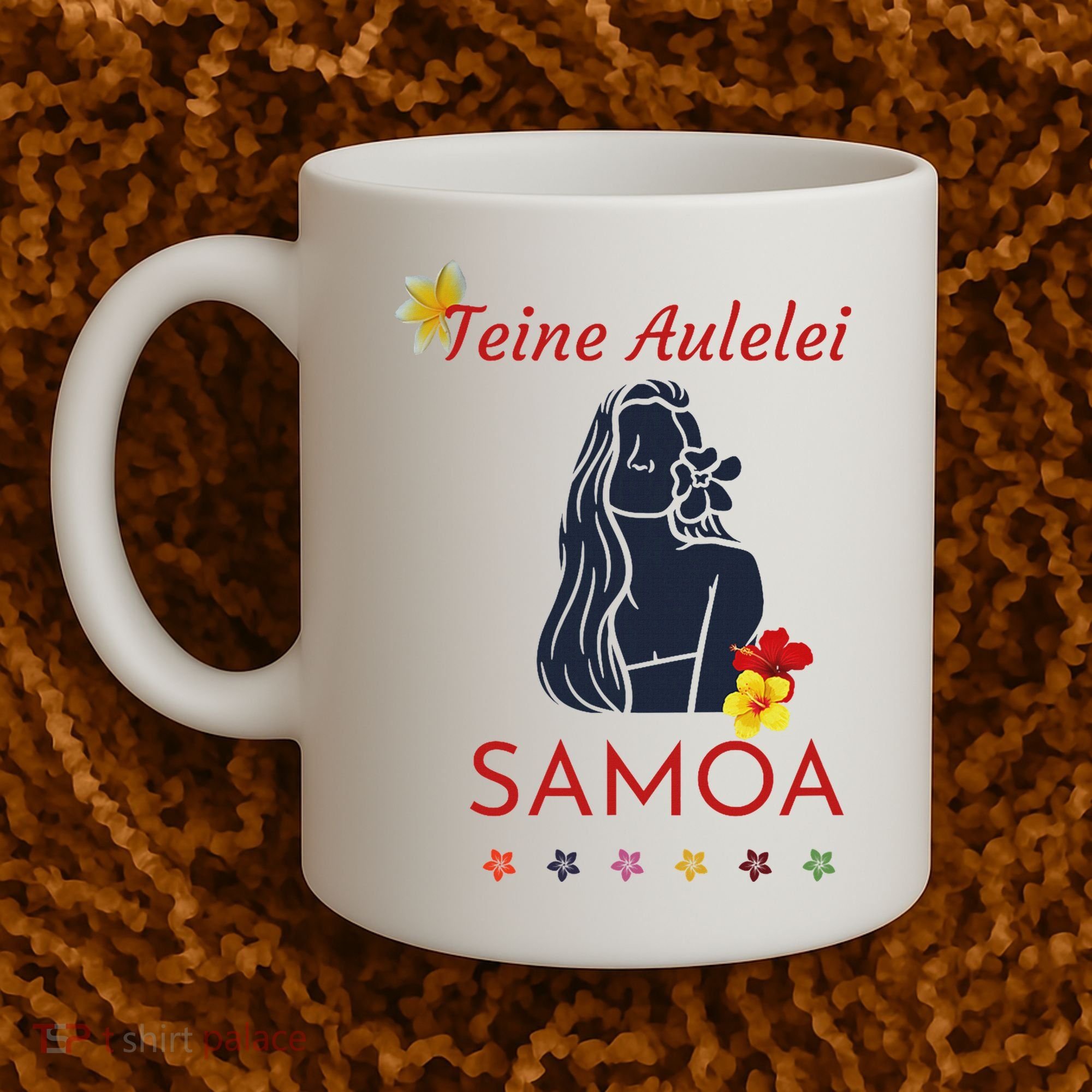 Samoan Teine Aulelei Red Blue Island Floral Pride Coffee Mug
