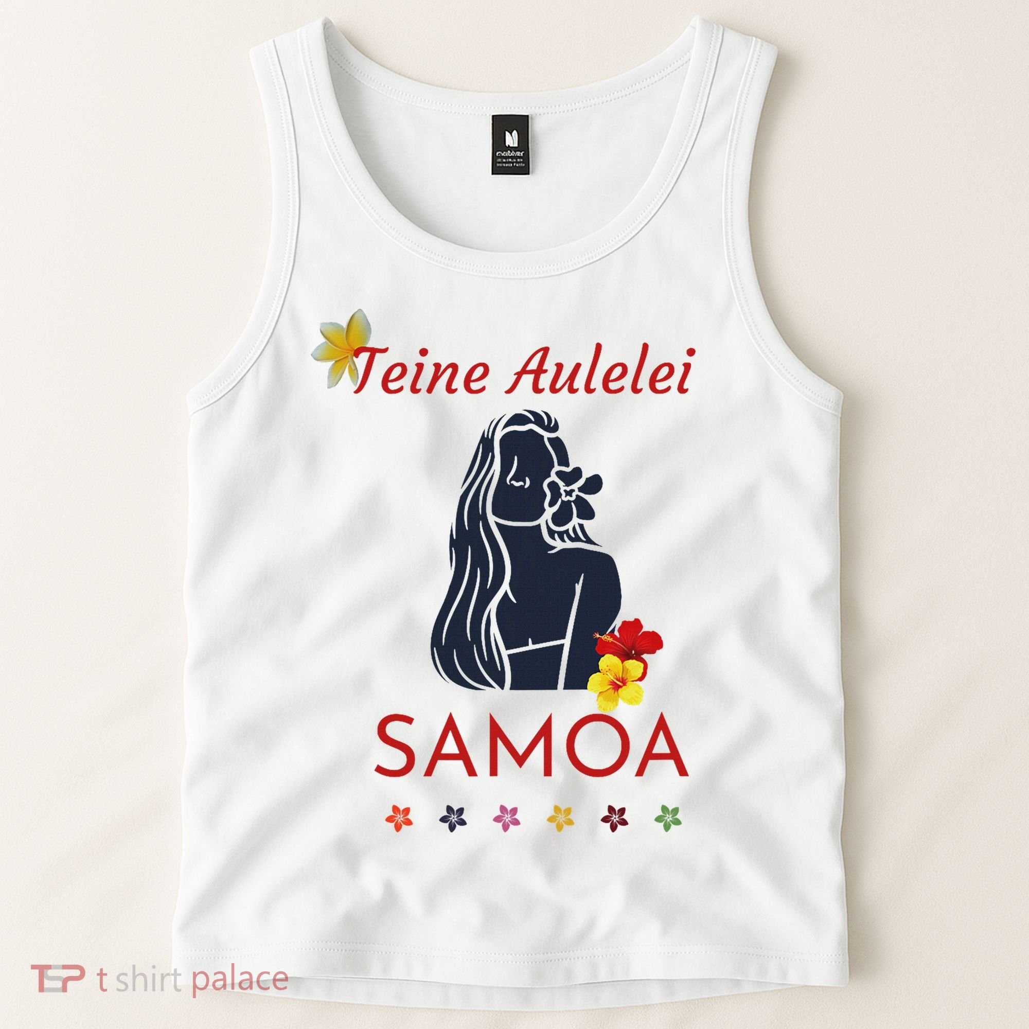 Samoan Teine Aulelei Red Blue Island Floral Pride Tank Top