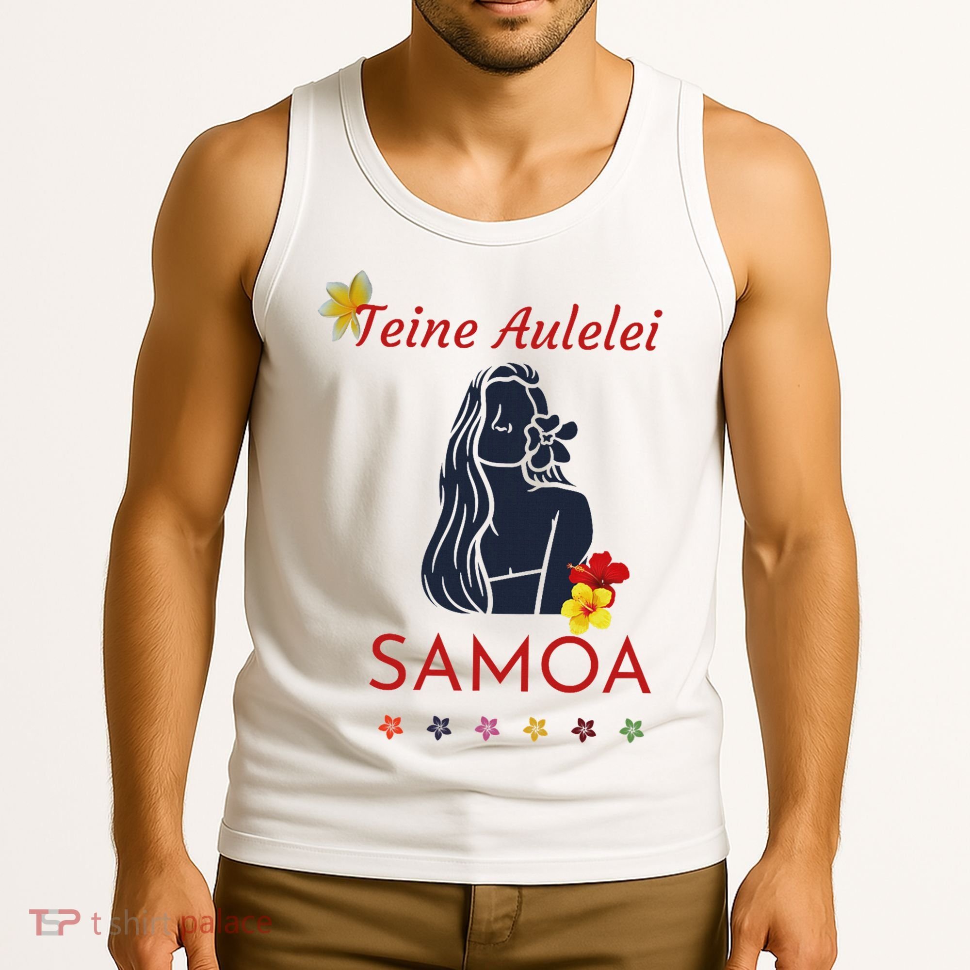 Samoan Teine Aulelei Red Blue Island Floral Pride Tank Top