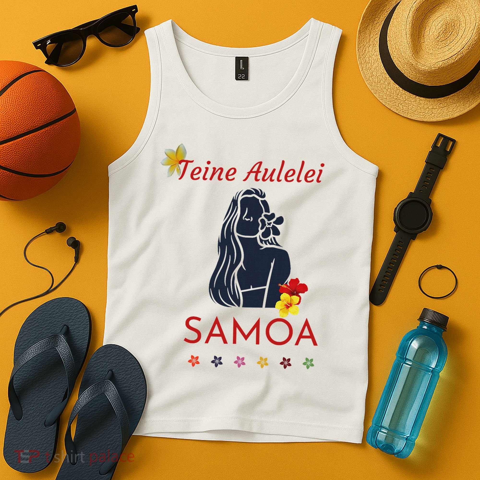 Samoan Teine Aulelei Red Blue Island Floral Pride Tank Top