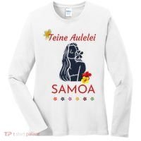 Samoan Teine Aulelei Red Blue Island Floral Pride Women's Long Sleeve Shirt thumb 0