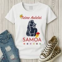 Samoan Teine Aulelei Red Blue Island Floral Pride Women's T-Shirt thumb 3