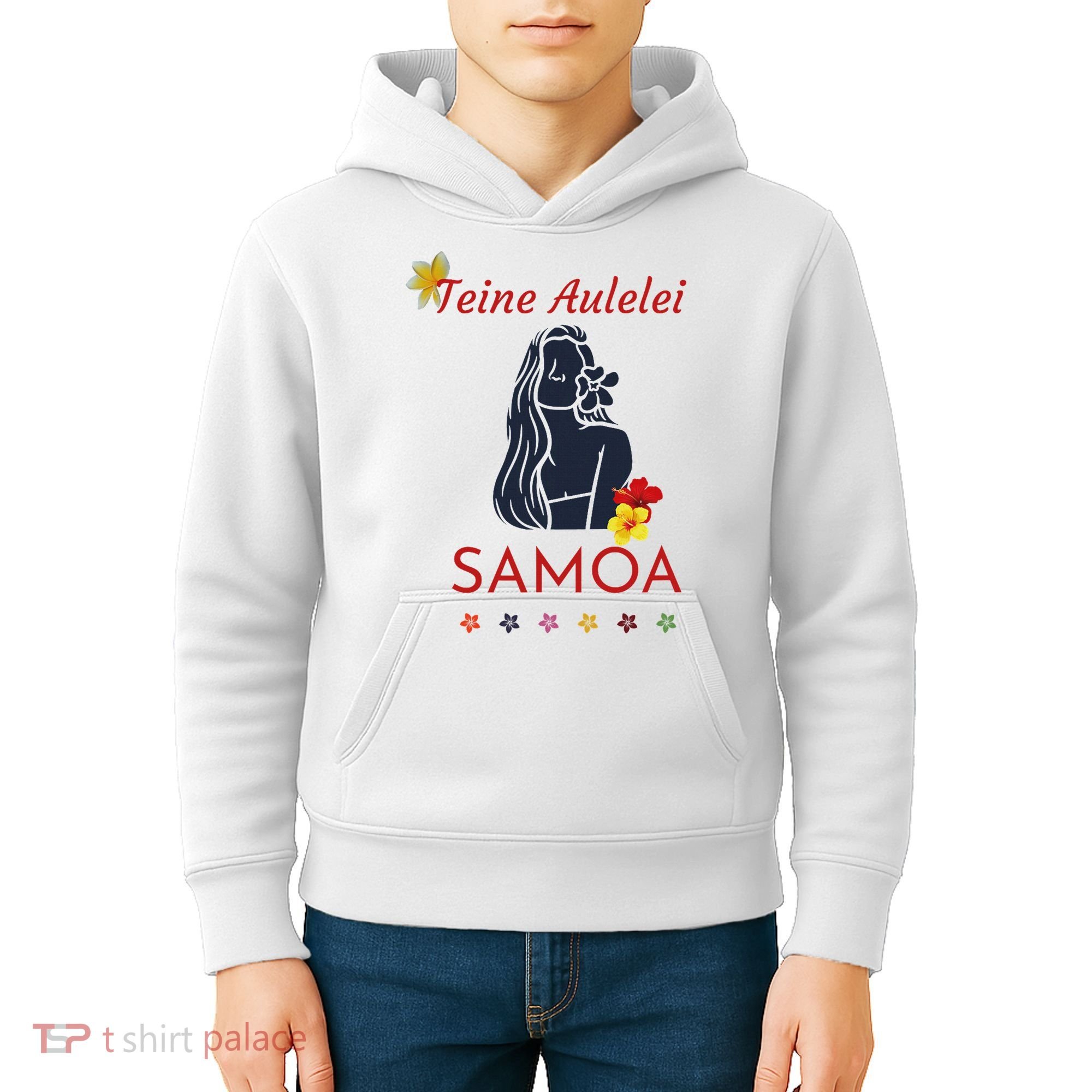 Samoan Teine Aulelei Red Blue Island Floral Pride Kids Hoodie