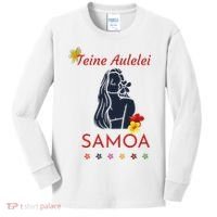 Samoan Teine Aulelei Red Blue Island Floral Pride Kids Long Sleeve Shirt thumb 0