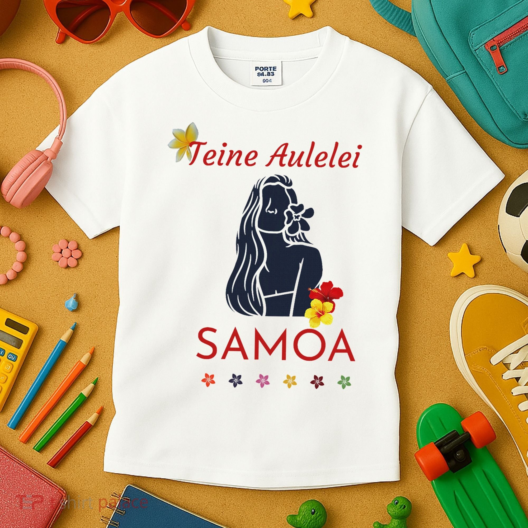 Samoan Teine Aulelei Red Blue Island Floral Pride Kids T-Shirt