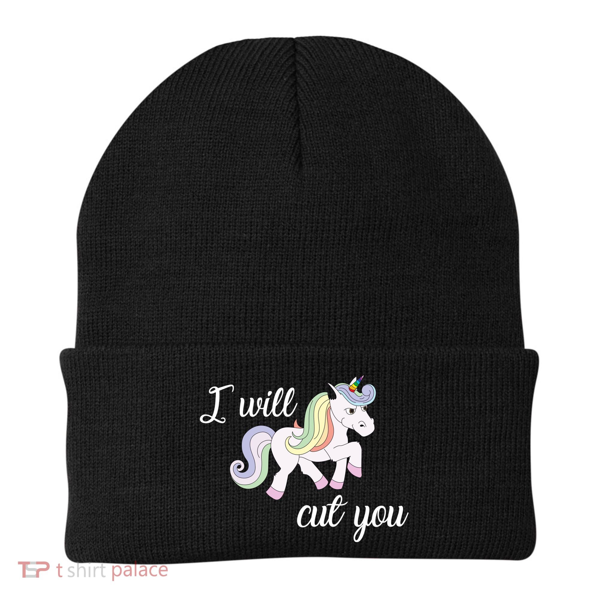 Stabby Unicorn I Will Cute You Beanie