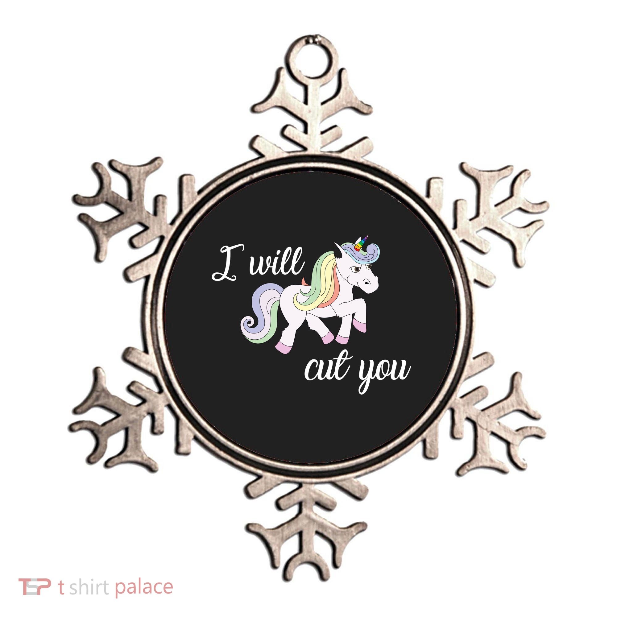 Stabby Unicorn I Will Cute You Ornament