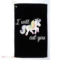 Stabby Unicorn I Will Cute You Golf Towel thumb 0