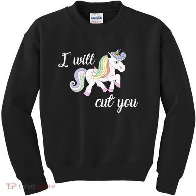 Stabby Unicorn I Will Cute You Kids Sweatshirt