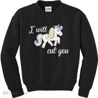 Stabby Unicorn I Will Cute You Kids Sweatshirt thumb 0