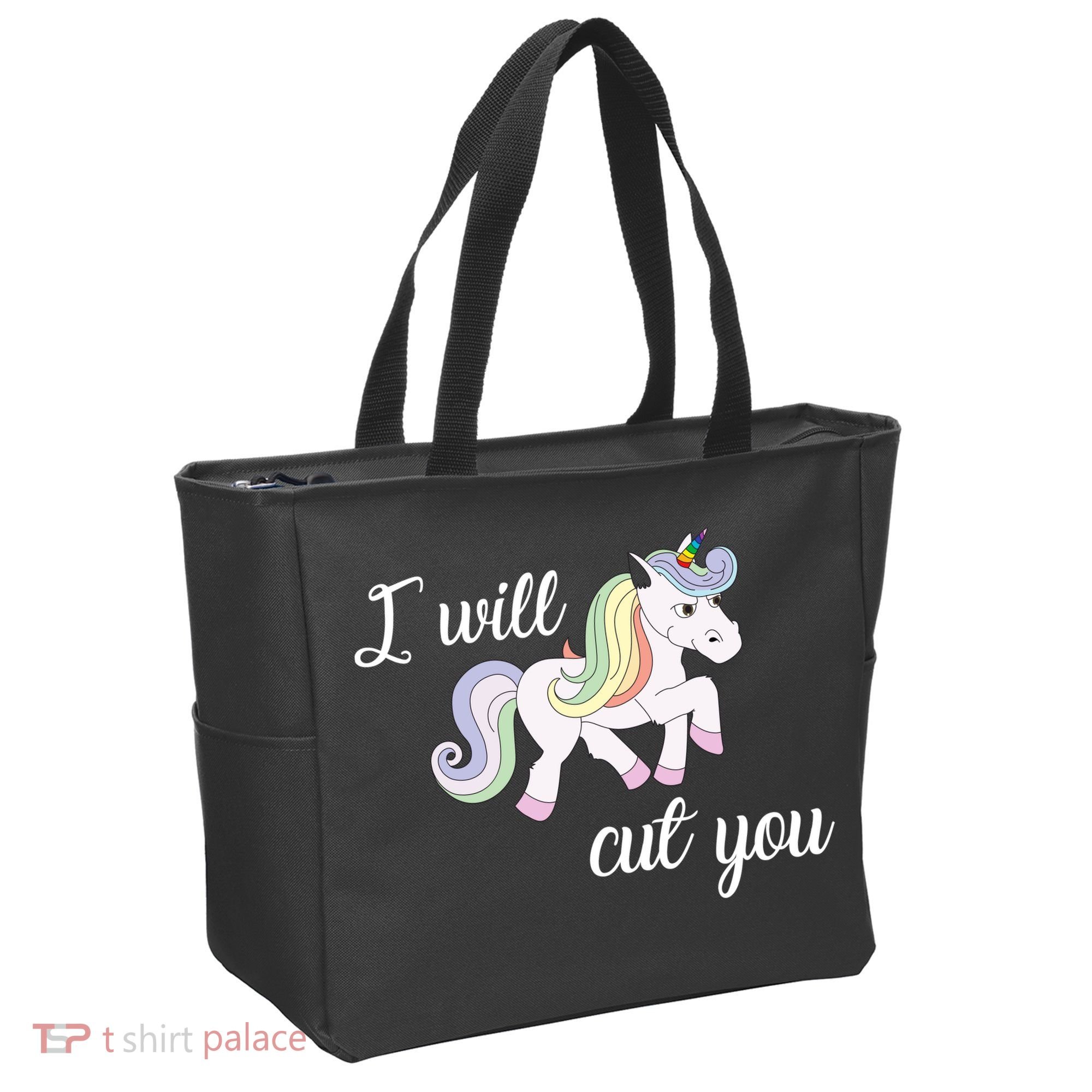 Stabby Unicorn I Will Cute You Tote Bag