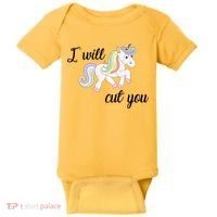 Stabby Unicorn I Will Cute You Baby Bodysuit thumb 0