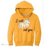 Stabby Unicorn I Will Cute You Kids Hoodie thumb 0