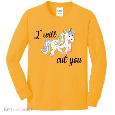 Stabby Unicorn I Will Cute You Kids Long Sleeve Shirt