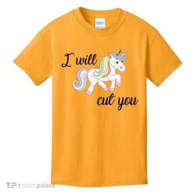 Stabby Unicorn I Will Cute You Kids T-Shirt