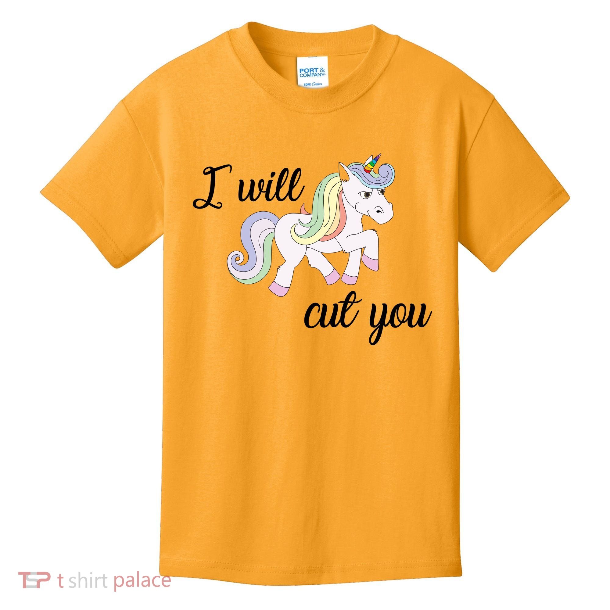 Stabby Unicorn I Will Cute You Kids T-Shirt
