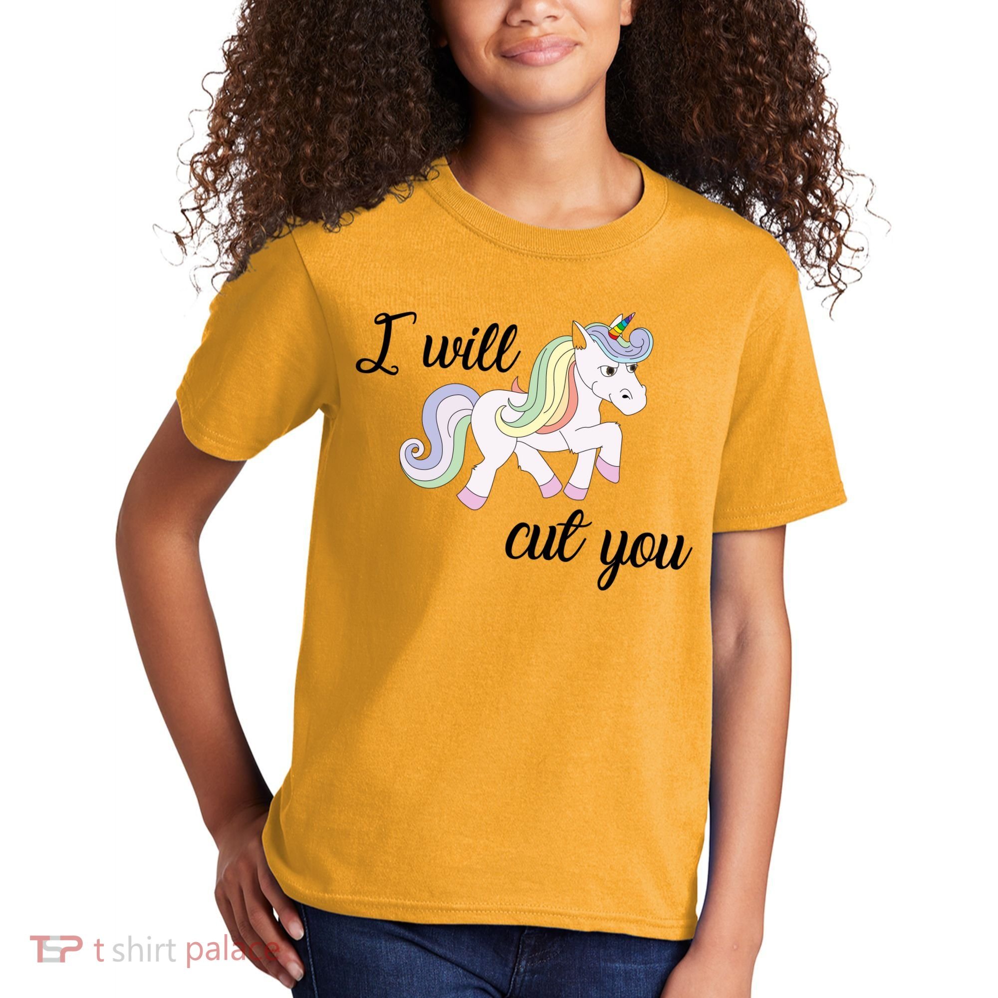 Stabby Unicorn I Will Cute You Kids T-Shirt