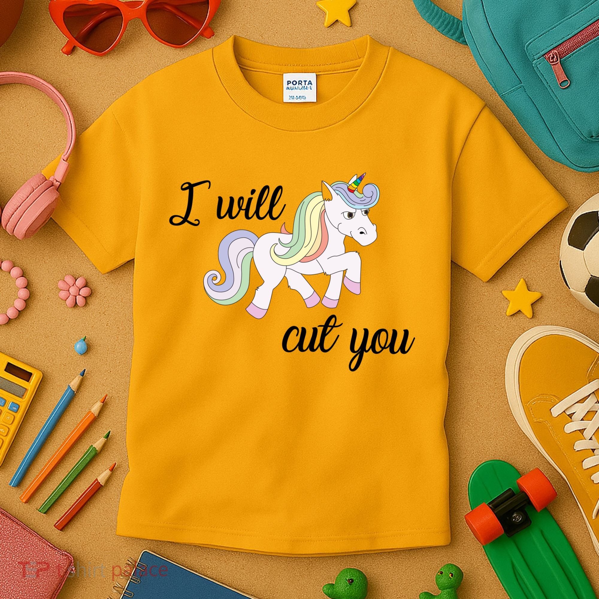 Stabby Unicorn I Will Cute You Kids T-Shirt