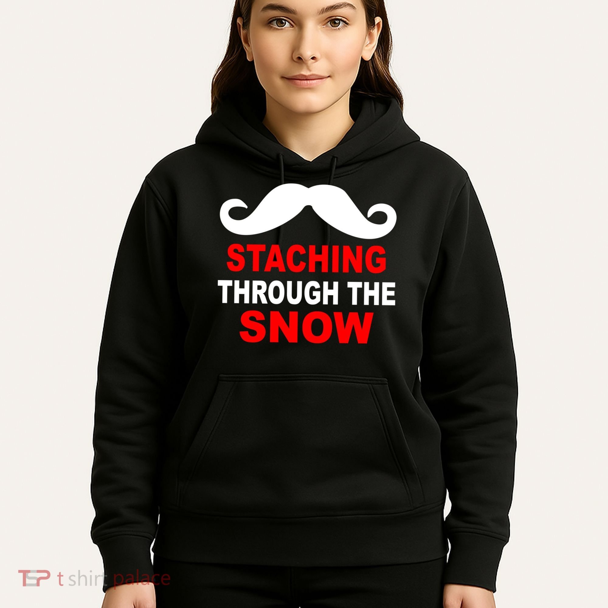 Staching Through The Snow Moustache Funny Christmas Hoodie