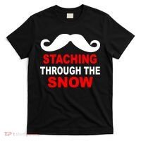 Staching Through The Snow Moustache Funny Christmas T-Shirt thumb 0