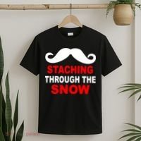 Staching Through The Snow Moustache Funny Christmas T-Shirt thumb 2
