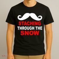 Staching Through The Snow Moustache Funny Christmas T-Shirt thumb 3