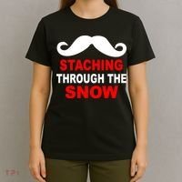 Staching Through The Snow Moustache Funny Christmas T-Shirt thumb 4