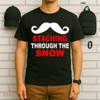 Staching Through The Snow Moustache Funny Christmas T-Shirt thumb 6