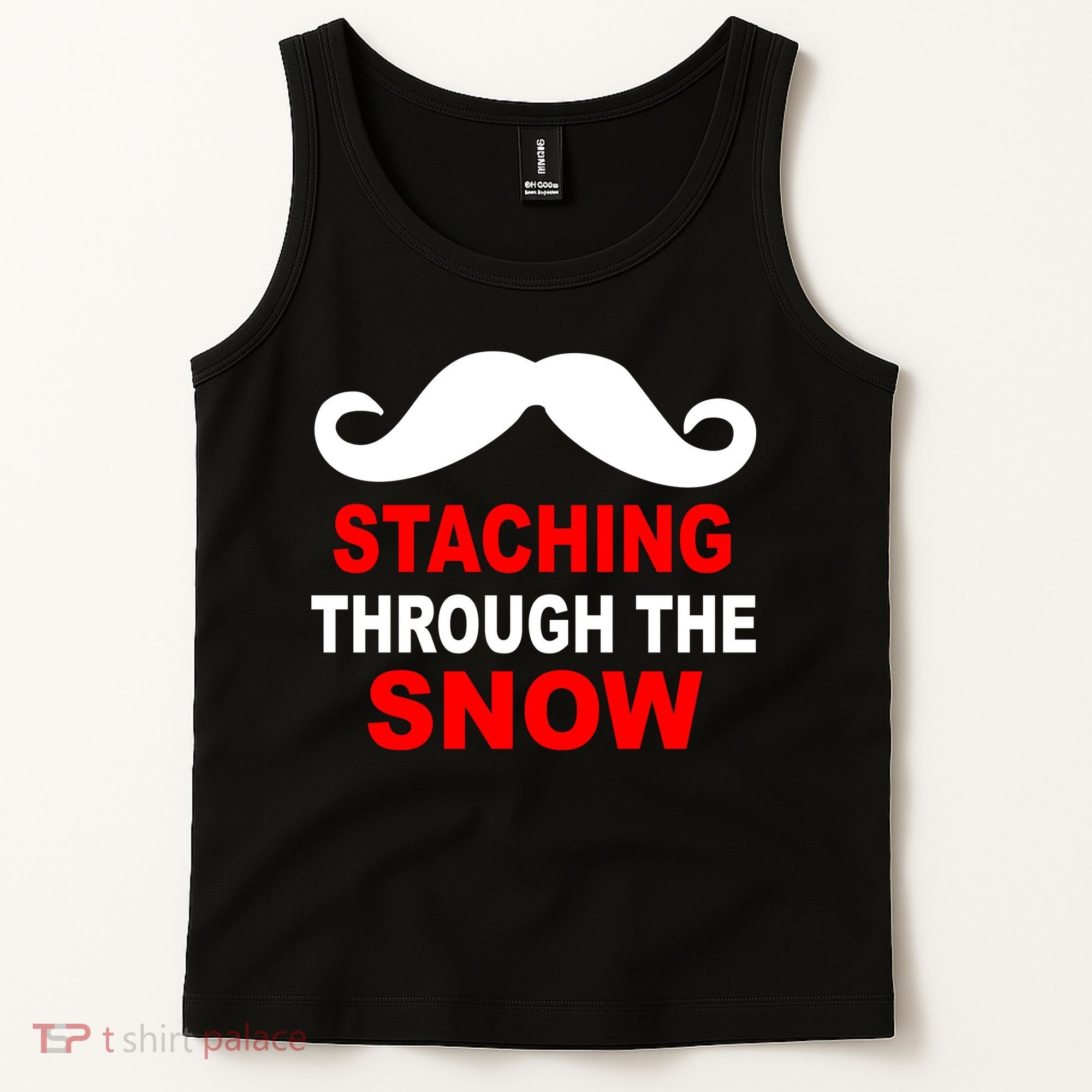 Staching Through The Snow Moustache Funny Christmas Tank Top