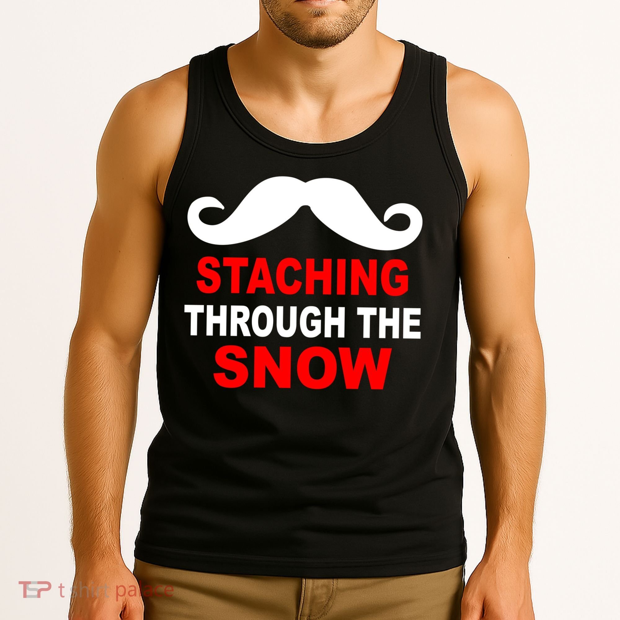 Staching Through The Snow Moustache Funny Christmas Tank Top