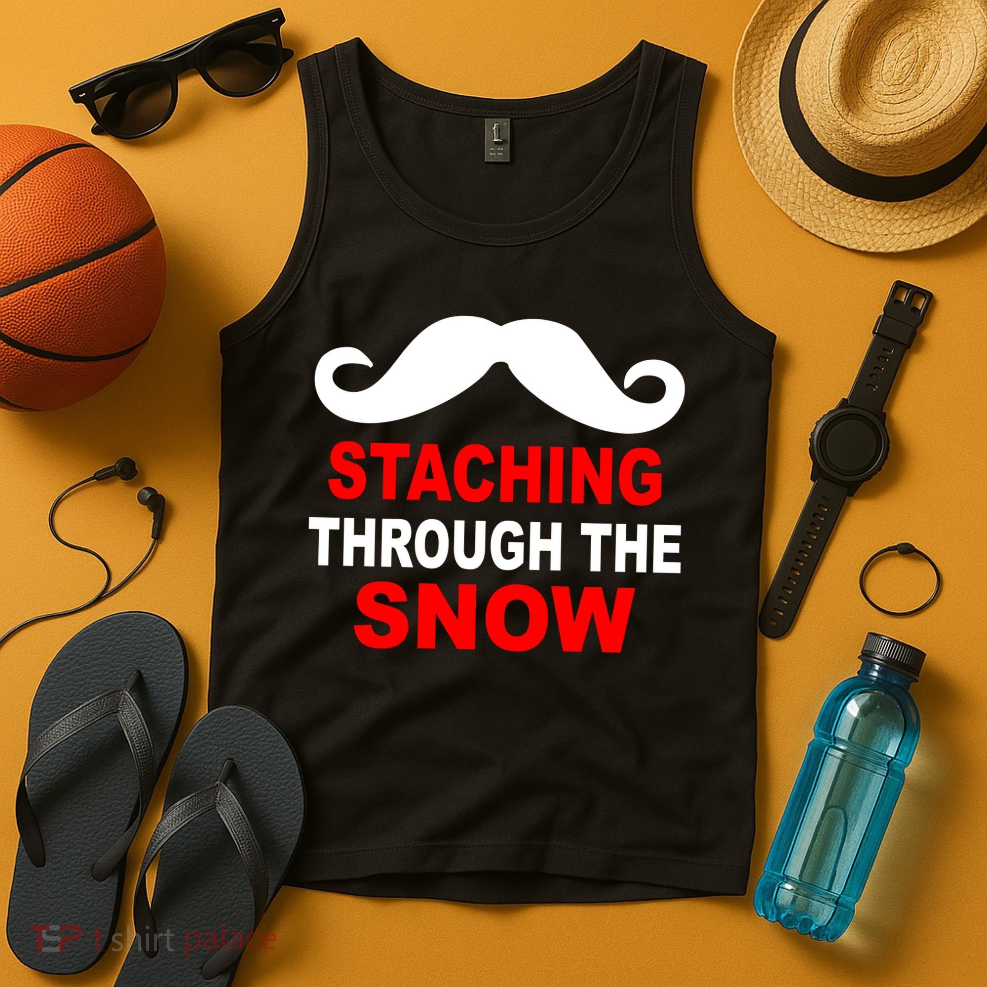 Staching Through The Snow Moustache Funny Christmas Tank Top