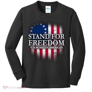 Stand For Freedom V/R Patriotic American Kids Long Sleeve Shirt