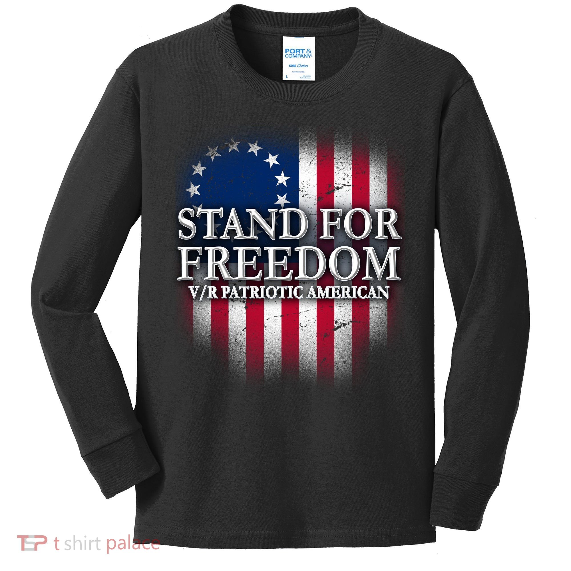 Stand For Freedom V/R Patriotic American Kids Long Sleeve Shirt