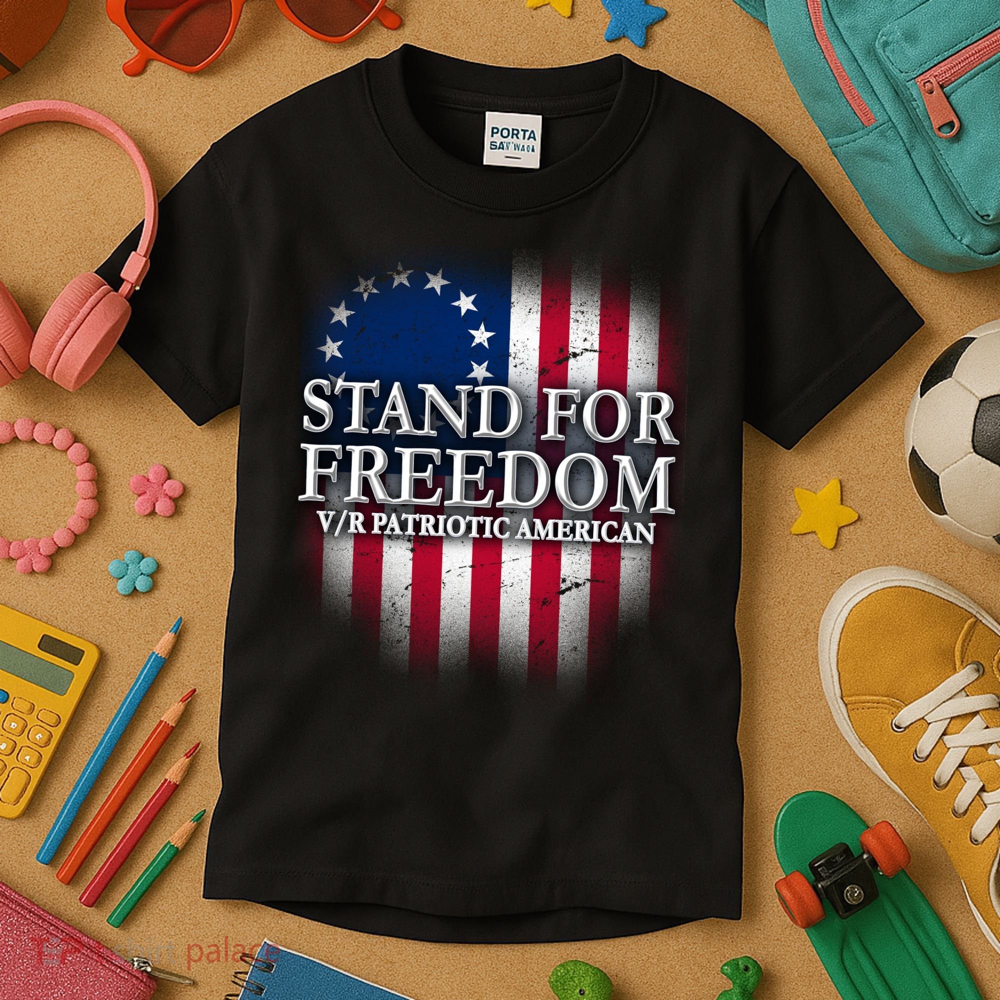Stand For Freedom V/R Patriotic American Kids T-Shirt