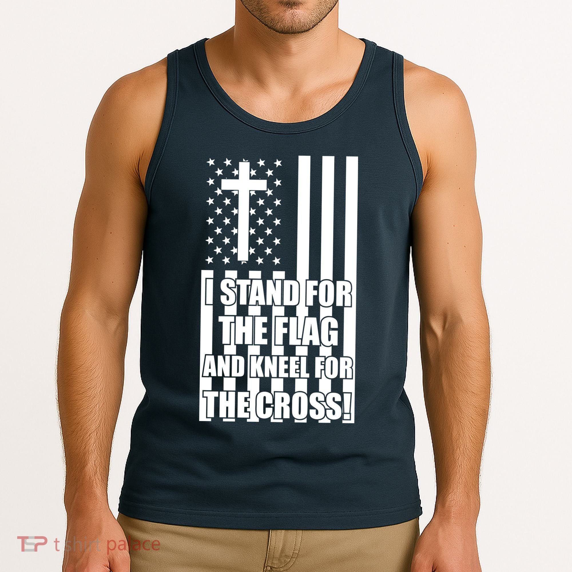 Stand For the Flag and Kneel for the Cross USA Flag Tank Top