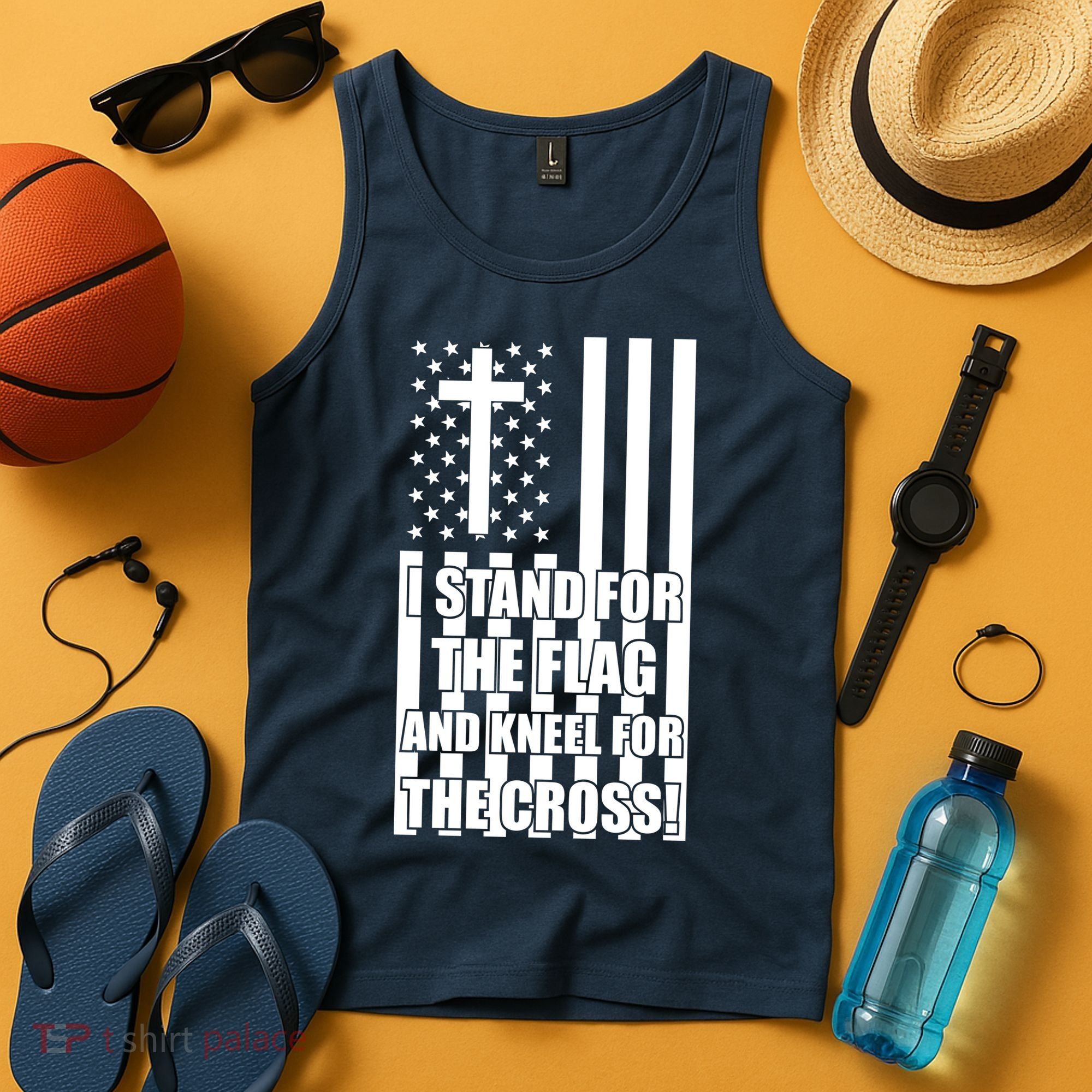 Stand For the Flag and Kneel for the Cross USA Flag Tank Top