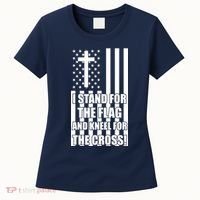 Stand For the Flag and Kneel for the Cross USA Flag Women's T-Shirt thumb 0