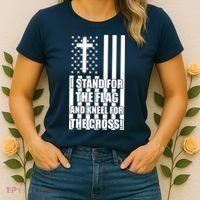 Stand For the Flag and Kneel for the Cross USA Flag Women's T-Shirt thumb 2