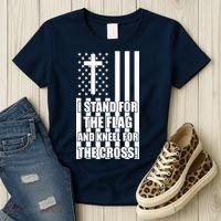 Stand For the Flag and Kneel for the Cross USA Flag Women's T-Shirt thumb 3